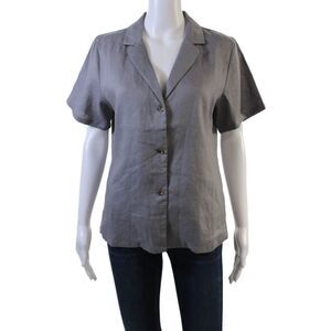 Muze Short Sleeve Collared Button Down Top Gray Size S